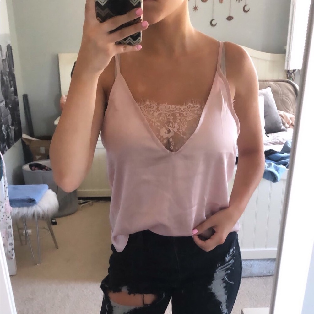 Pink silk lace tank